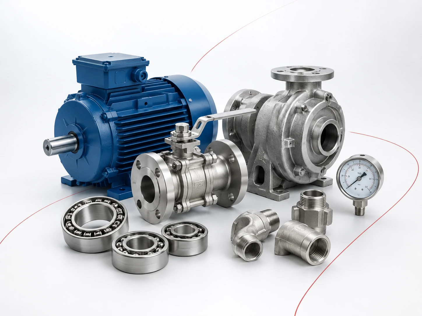 Illustration of industrial pumps, motors, valves and pipework