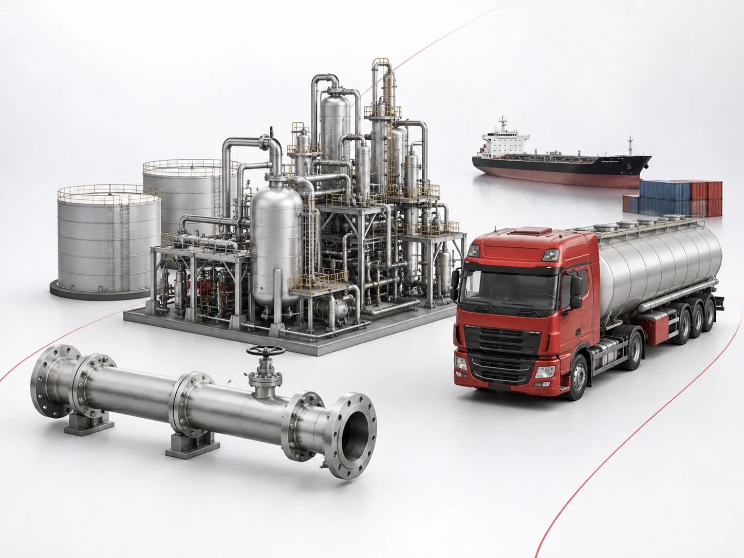 Illustration of oil and gas processing equipment and pipelines
