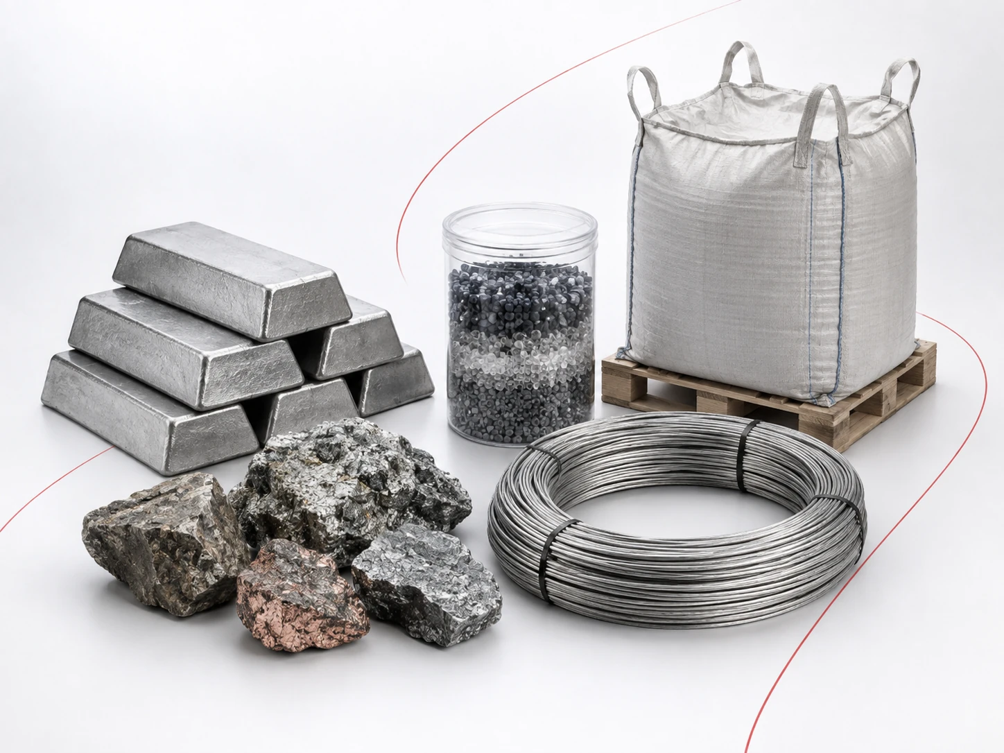 Illustration of production raw materials in bulk bags, drums and containers