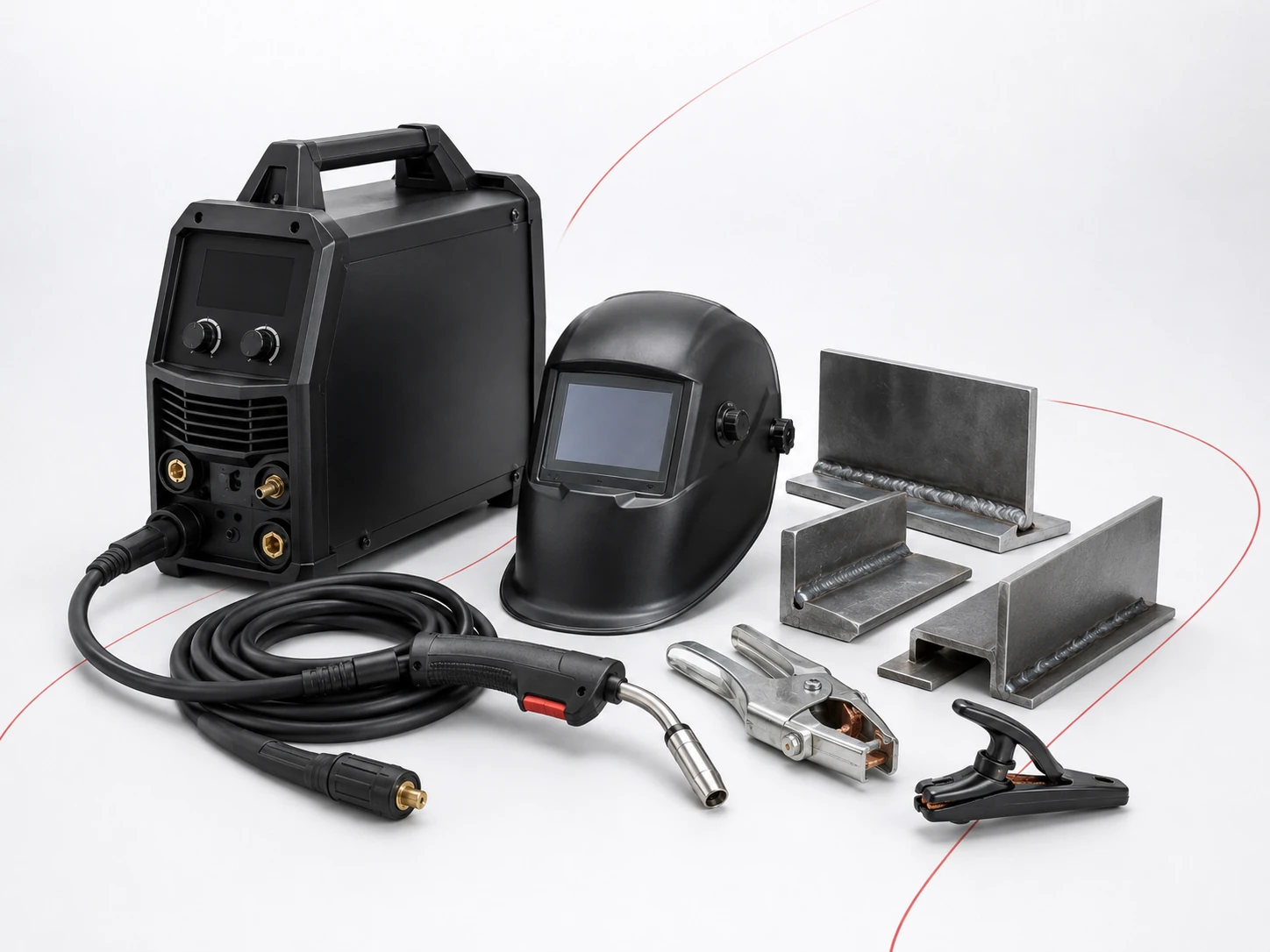 Illustration of welding equipment, torch and metalwork sparks